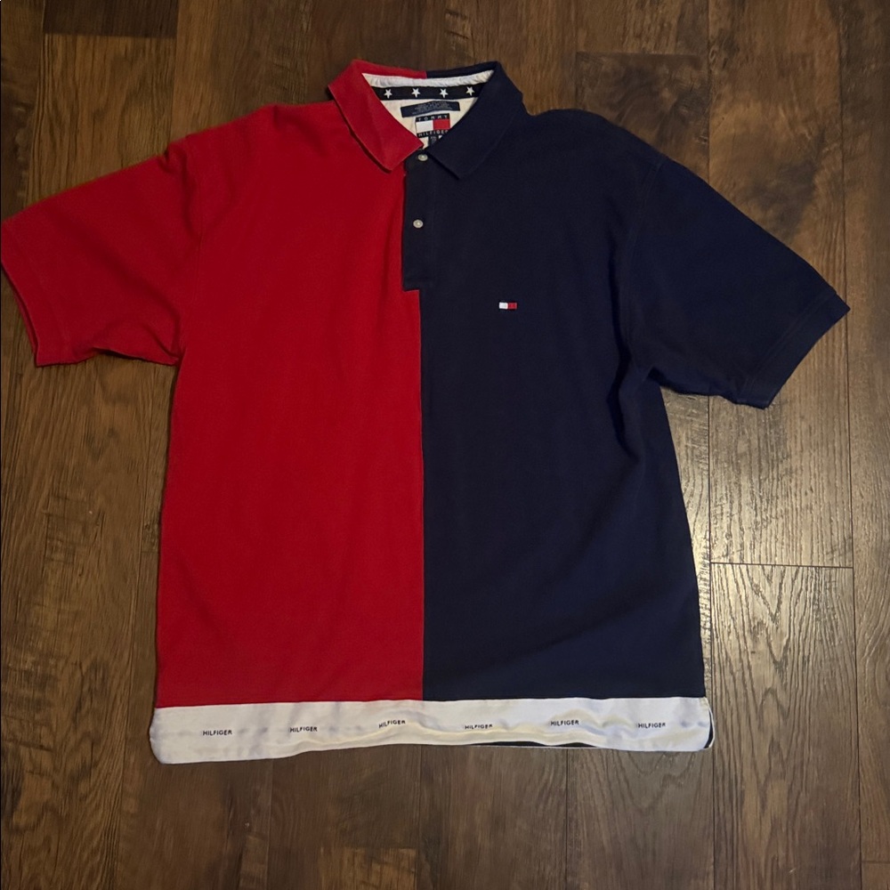 Tommy Hilfiger Men's Bold Red and Navy Polo